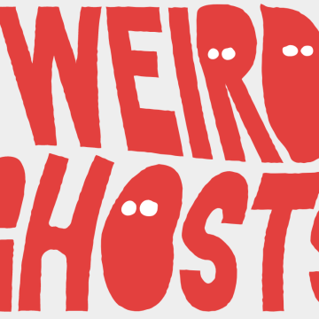 The red logo of Weird Ghosts. Some of the letters are ghosts.